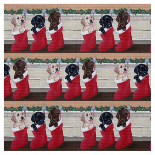 Labrador Retriever Puppies Christmas Painting Fabric