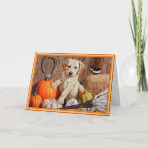 Labrador Retriever Puppy and Pumpkins Holiday Card