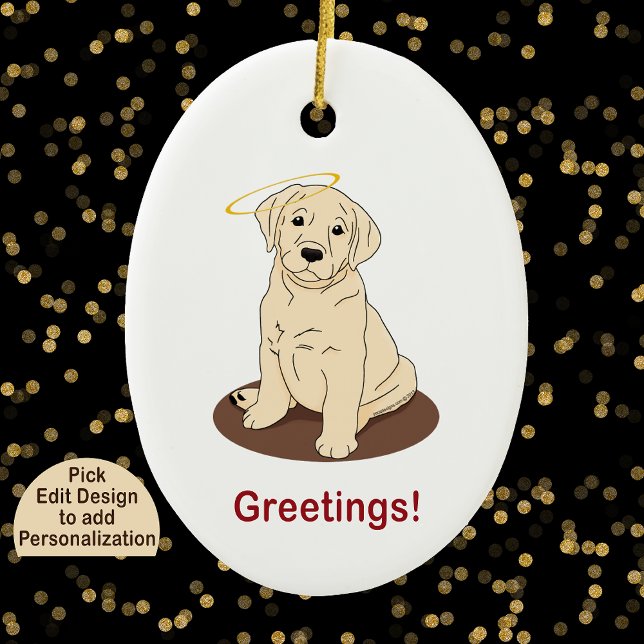 Labrador Retriever Puppy Angel Halo Ceramic Ornament (Choose "Edit Design" to add custom text.)
