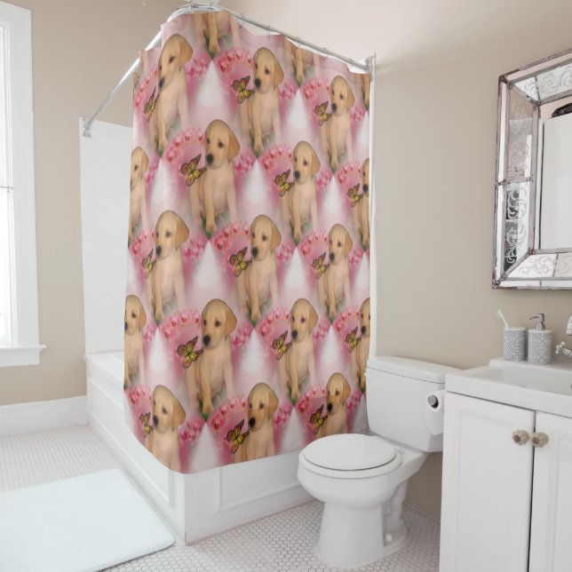 Labrador Retriever Puppy Butterfly Animal Pattern  Shower Curtain (In Situ)