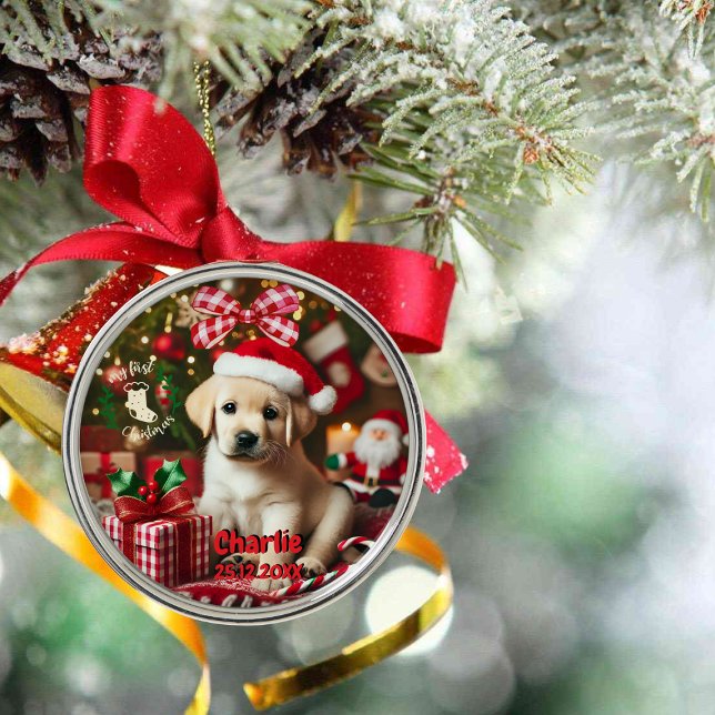 Labrador Retriever Puppy My First Christmas Metal Ornament (Creator Uploaded)