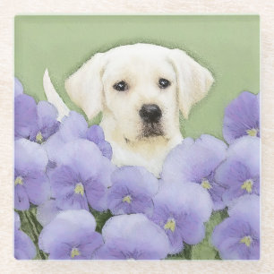 Labrador Retriever Puppy Painting Original Dog Art Glass Coaster
