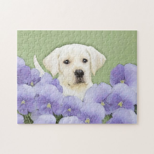 Labrador Retriever Puppy Painting Original Dog Art Jigsaw Puzzle (Horizontal)
