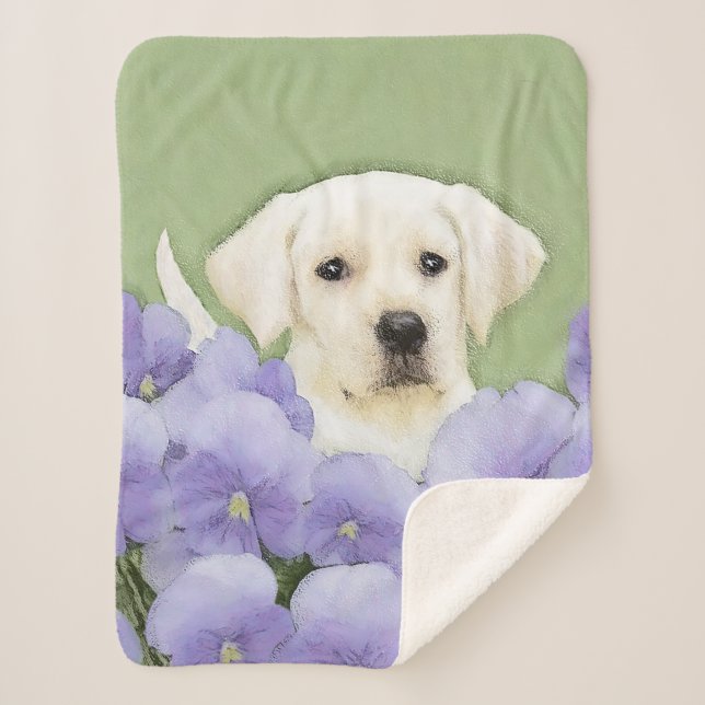 Labrador Retriever Puppy Painting Original Dog Art Sherpa Blanket (Front)