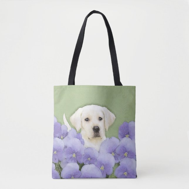 Labrador Retriever Puppy Painting Original Dog Art Tote Bag (Front)