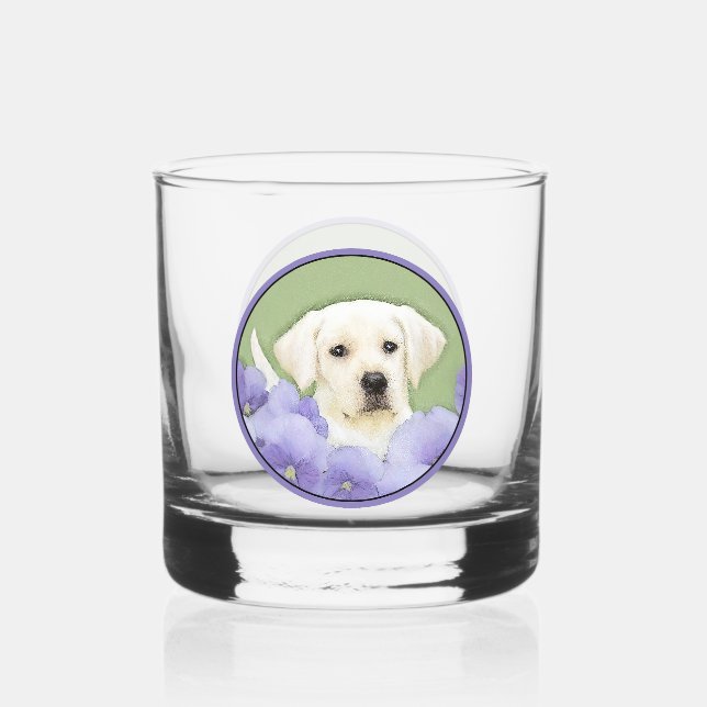 Labrador Retriever Puppy Painting Original Dog Art Whiskey Glass (Front)