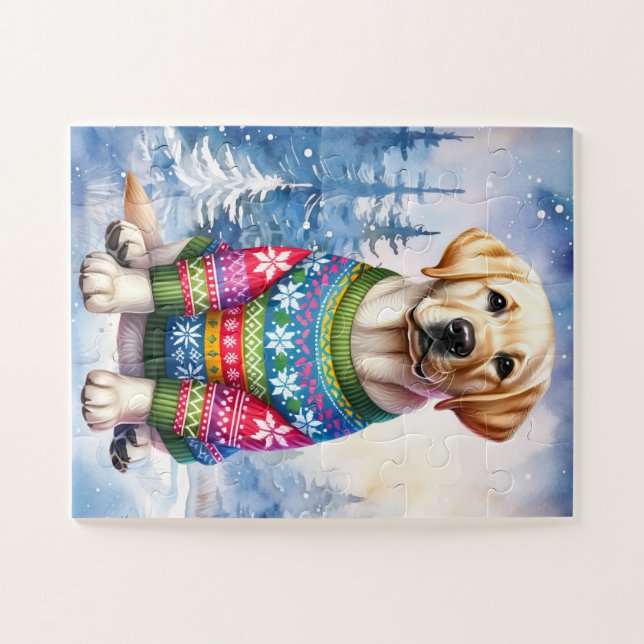 Labrador Retriever Puppy Yellow Lab Christmas Dog Jigsaw Puzzle (Horizontal)