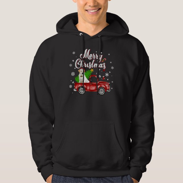 Labrador Retriever Rides Red Truck Christmas Pajam Hoodie (Front)