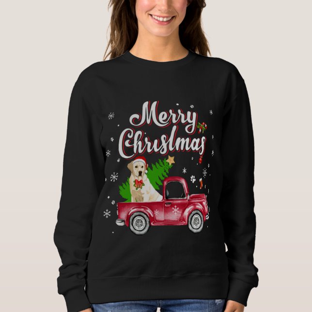 Labrador Retriever Rides Red Truck Christmas Pajam Sweatshirt (Front)