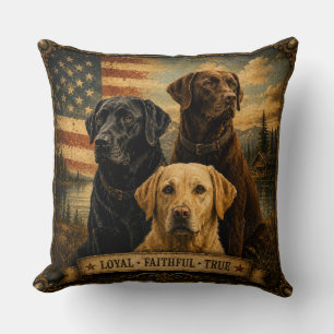 Labrador Retriever Rustic American Flag Cushion