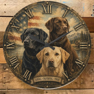 Labrador Retriever Rustic American Flag Large Clock