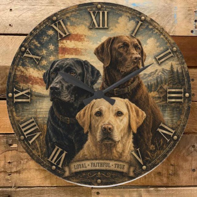  Labrador Retriever Rustic American Flag  Large Clock (Creator Uploaded)