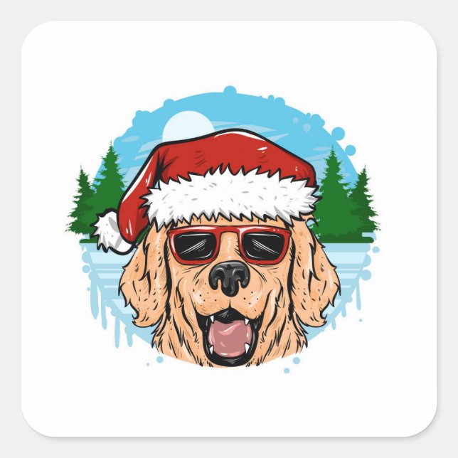 Labrador Retriever santa claus hat illustration Square Sticker (Front)