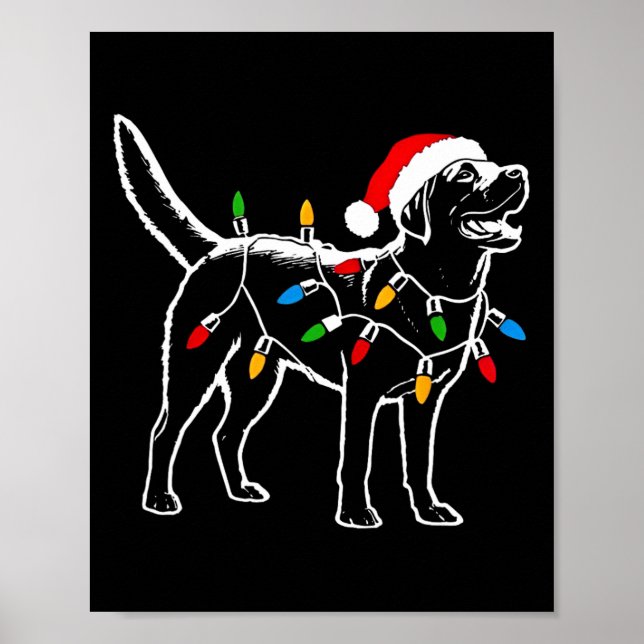 Labrador Retriever Santa Hat Christmas Lights Xmas Poster (Front)