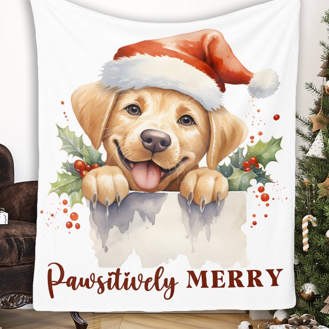 Labrador Retriever Santa Puppy Dog Christmas  Fleece Blanket (Creator Uploaded)