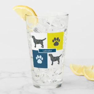 Labrador Retriever Silhouette Dog & Paw Y&B Grid Glass