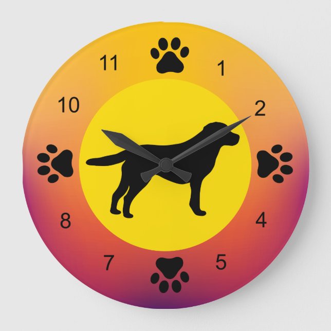 Labrador Retriever Silhouette Sunset Colours Large Clock (Front)