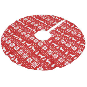 Labrador Retriever Silhouettes Pattern Red Faux Linen Tree Skirt