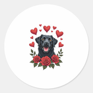 Labrador Retriever with Red Roses Hearts Valentine Classic Round Sticker