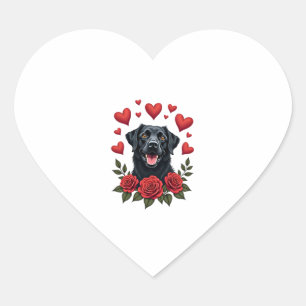 Labrador Retriever with Red Roses Hearts Valentine Heart Sticker