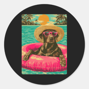 Labrador Retriever With Sungles Cute Dog Pool Classic Round Sticker