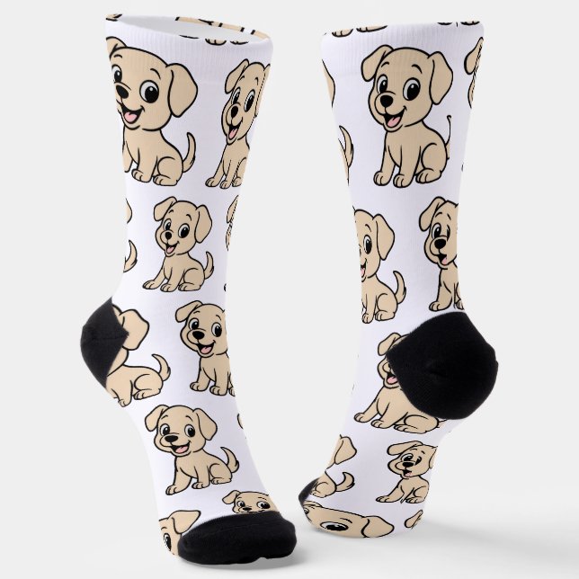 Labrador Retriever Yellow Cartoon Sitting Socks (Angled)
