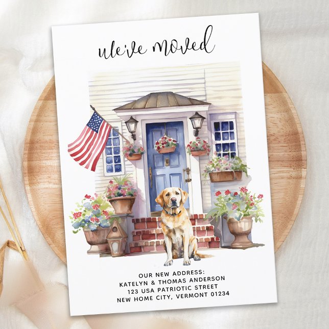 Labrador Retriever Yellow Dog Patriotic Pet Moving Announcement (Creator Uploaded)