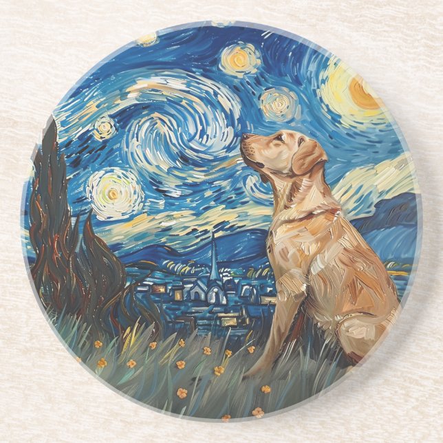Labrador Retriever Yellow Lab Dog Starry Night Coaster (Front)
