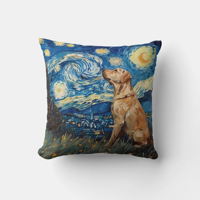 Labrador Retriever Yellow Lab Dog Starry Night Cushion (Front)