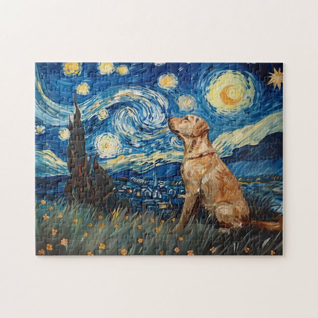 Labrador Retriever Yellow Lab Dog Starry Night Jigsaw Puzzle (Horizontal)