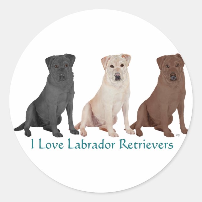 Labrador Retrievers - 3 Colours to Love Classic Round Sticker (Front)