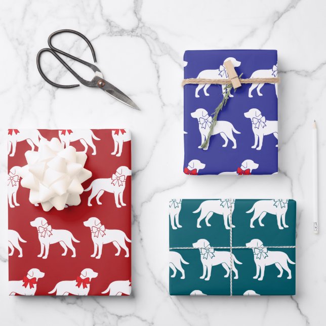 Labrador Retrievers Dog Gift Bow Pattern Wrapping Paper Sheet (Front)