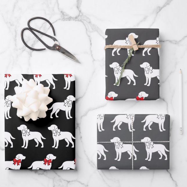 Labrador Retrievers Dog Gift Bow Pattern Wrapping Paper Sheet (Front)