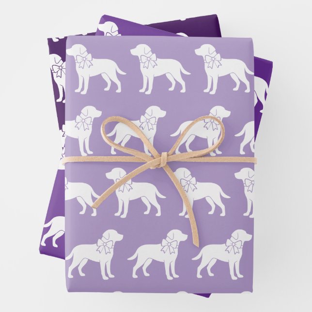 Labrador Retrievers Dog Gift Bow Pattern Wrapping Paper Sheet (In situ)