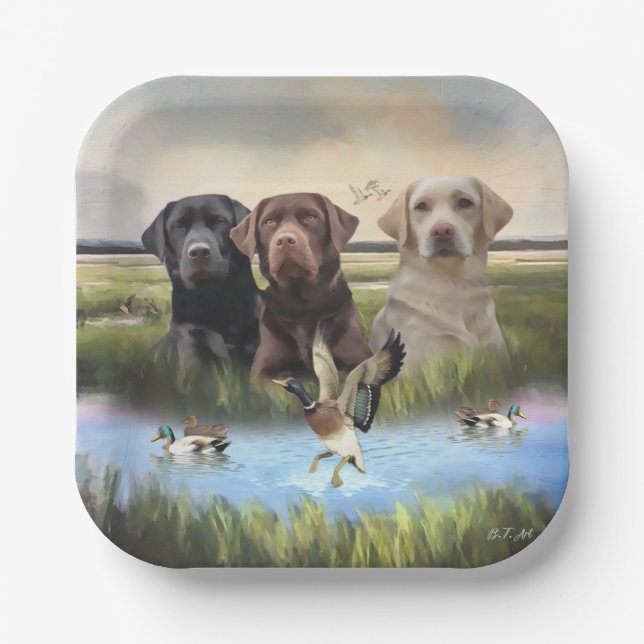 Labrador Retrievers, (Hunting dogs)  Paper Plate (Front)