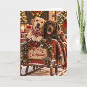 Labrador Retrievers in Christmas Sleigh  Card