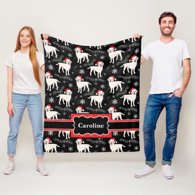 Labrador Retrievers in Santa Hats Christmas Fleece Blanket (In Situ)