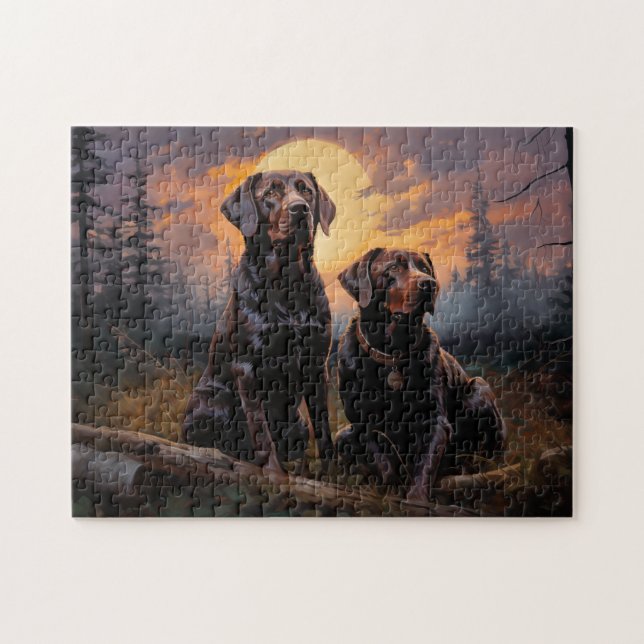 Labrador retrievers on a moonlit night  jigsaw puzzle (Horizontal)