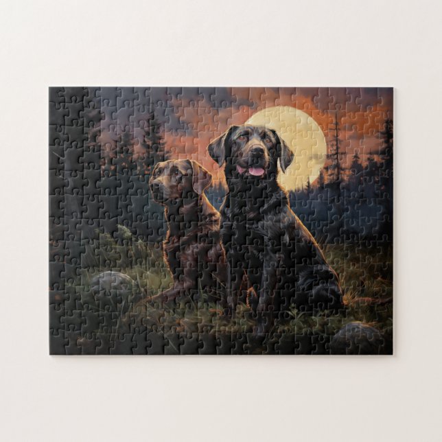 Labrador retrievers on a moonlit night  jigsaw puzzle (Horizontal)