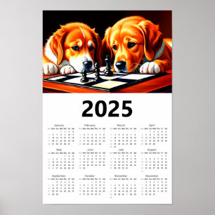 Labrador Retrievers Playing Chess 2025 Calendar  Poster