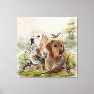 Labrador Retrievers with Pheasant ,Art Canvas Print