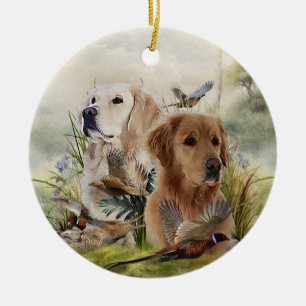 Labrador Retrievers with Pheasant ,Art  Ceramic Ornament