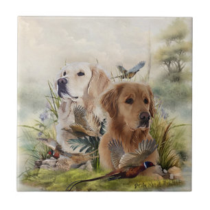 Labrador Retrievers with Pheasant ,Art Ceramic Tile