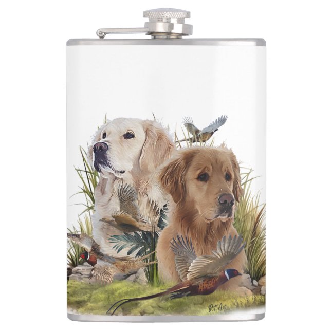 Labrador Retrievers with Pheasant ,Art  Hip Flask (Front)
