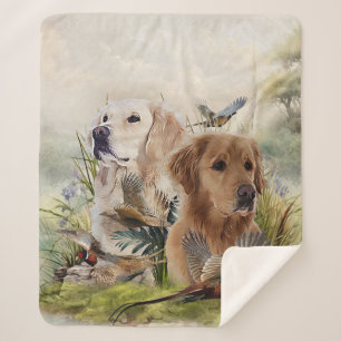 Labrador Retrievers with Pheasant ,Art  Sherpa Blanket