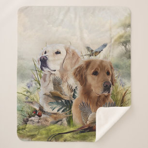 Labrador Retrievers with Pheasant ,Art Sherpa Blanket