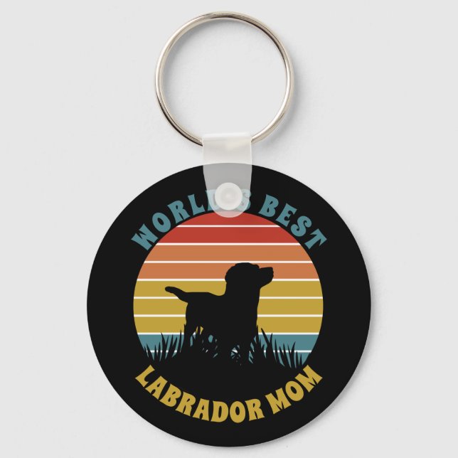 Labrador Retro Sunset Personalised Key Ring (Front)