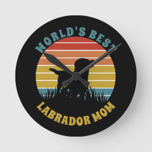 Labrador Retro Sunset Personalised Round Clock