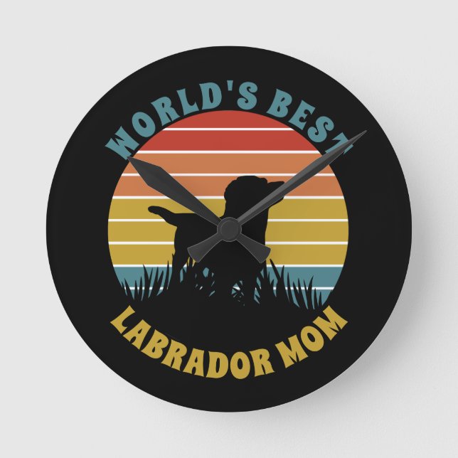 Labrador Retro Sunset Personalised Round Clock (Front)