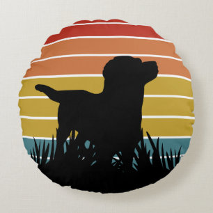Labrador Retro Sunset Round Cushion